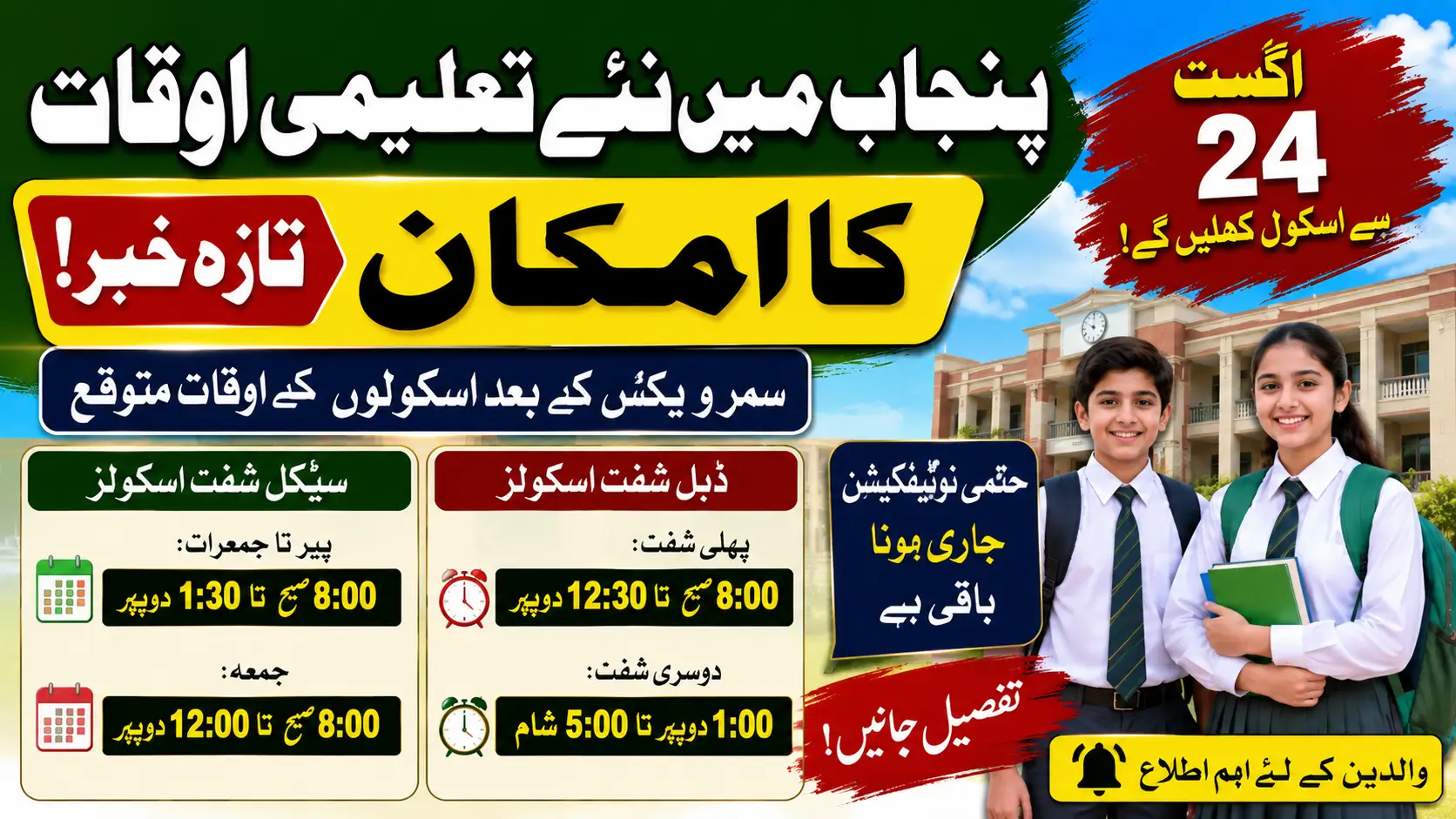 New School Timings Expected Across Punjab After Summer Break